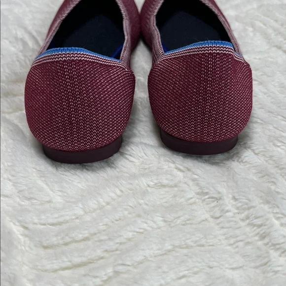 Rothy’s The Round Toe Flats Berry Red Knit Blue Trim Size 7.5 EUC Washable - Picture 8 of 9